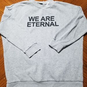 Divided Gray Crewneck Sweater with Bold Print